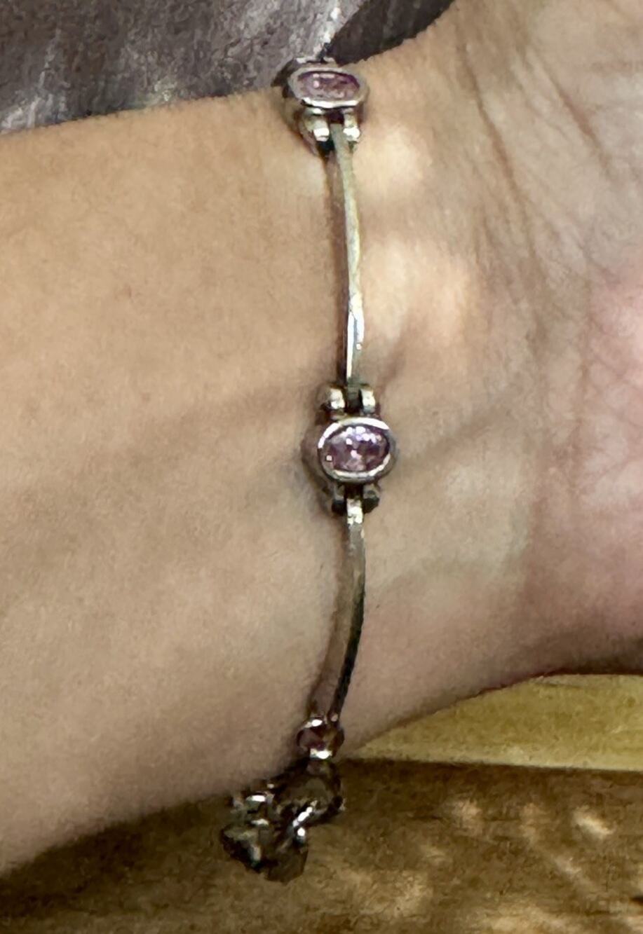 Vintage Pink Tourmaline Sterling Silver 5 Stone Link Bracelet 7.5” 90s - Y2K